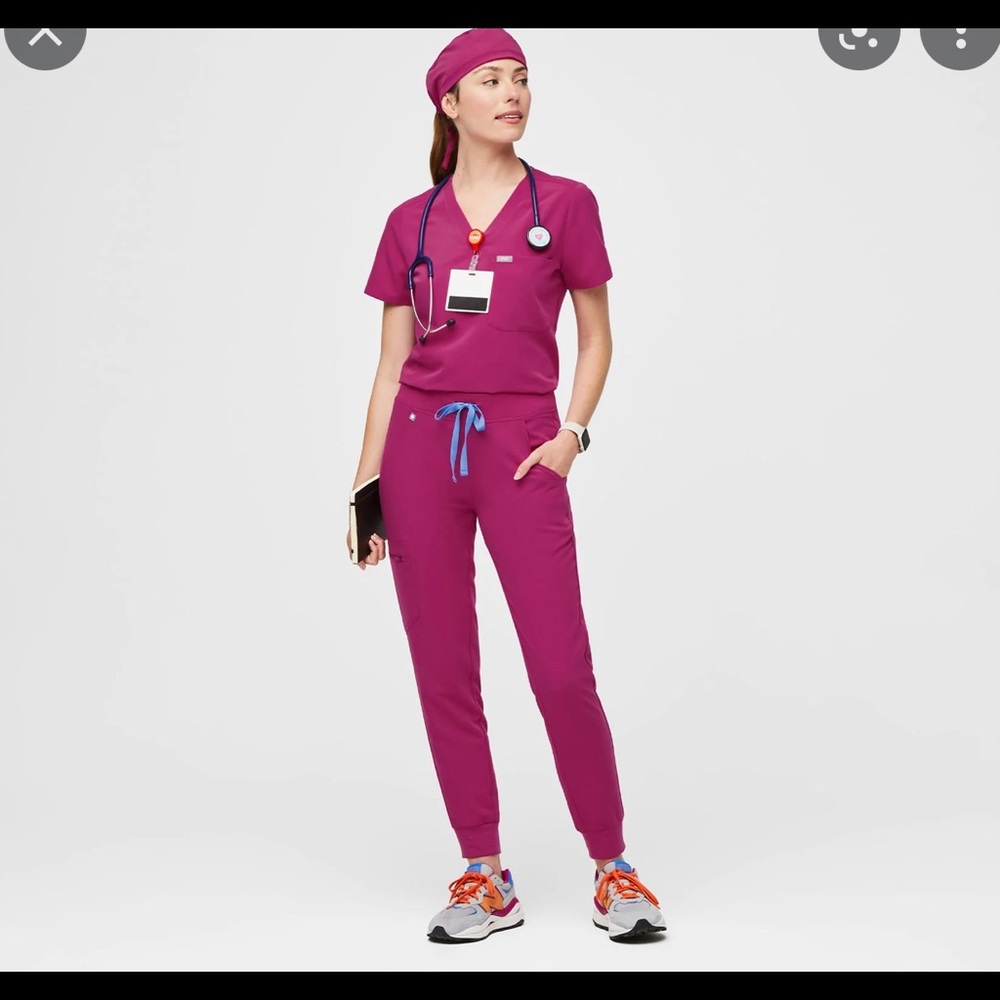 NEW WITH TAGS Figs Raspberry sorbet scrubs (top and pants)